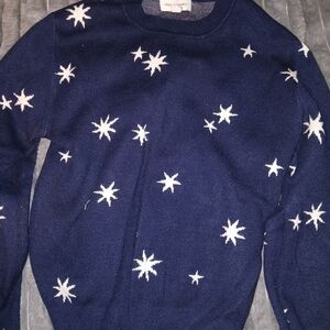 Free People Navy Star Pattern Crewneck Sweater